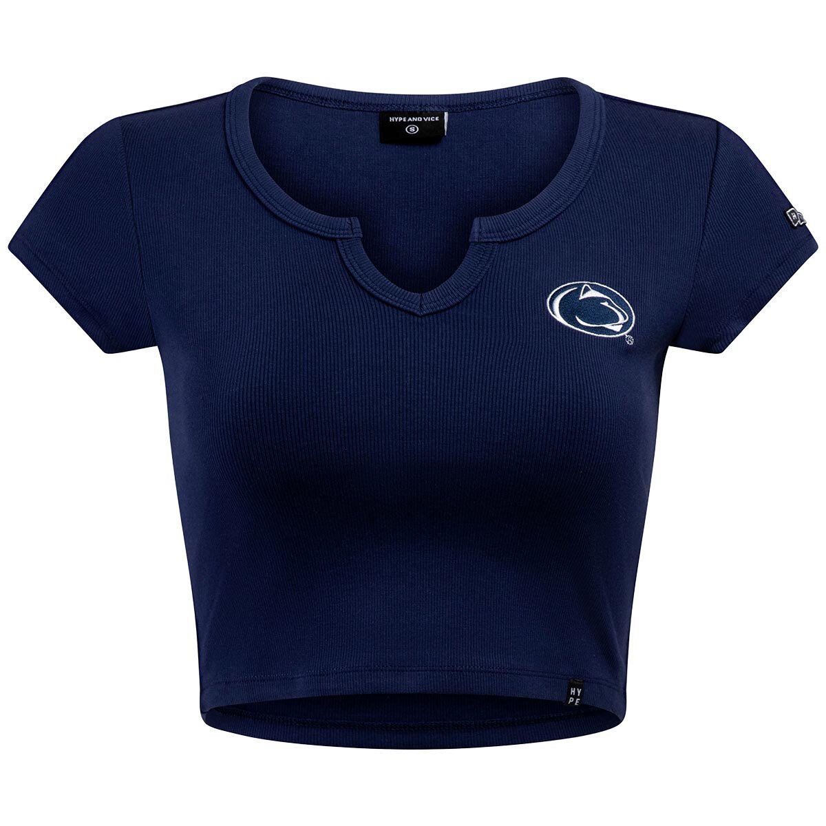 women's navy crop Cali t-shirt with stitched Penn State Athletic Logo